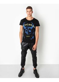 tigha, Herren T-Shirt 'Skull Helmet MSN', Royalblau / Gelb / Schwarz