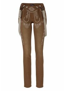 Arizona, Damen Trachtenjeans, Kitt / Braun / Brokat