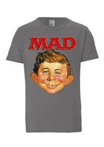 logoshirt, Herren T-Shirt Alfred E. Neumann - MAD, Grau / Dunkelgrau / Rot