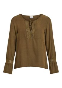 Vila, Damen Bindedetail Langarmbluse, Dunkelgrün