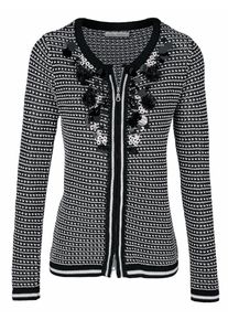Heine, Damen Strickjacke mit aufwendiger Applikation, Schwarz / Wei&szlig;