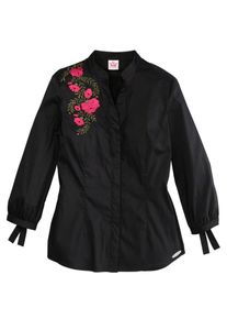 Spieth & Wensky SPIETH & WENSKY, Damen Trachtenbluse mit Blütenstickerei, Schwarz