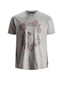 Jack & Jones JACK & JONES, Herren T-shirt 'Rosen Totenkopf', Graumeliert / Hellpink