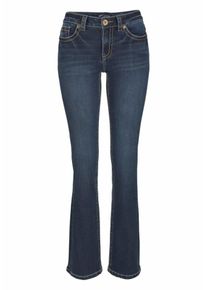 Arizona, Damen Bootcut-Jeans mit Kontrastn&auml;hten und Pattentaschen, Dunkelblau