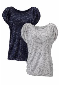Lascana, Damen T-Shirts (2 St&uuml;ck), Nachtblau / Graumeliert