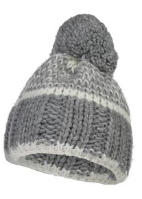 Zwillingsherz, Damen Bommelm&uuml;tze mit Fleecefutter, Grau / Wei&szlig;