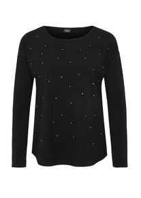 s.Oliver BLACK LABEL, Damen Langarmshirt mit Schmucksteinen, Schwarz / Weiß