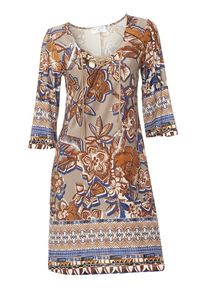 Heine, Damen Druckkleid, Grau / Rostrot