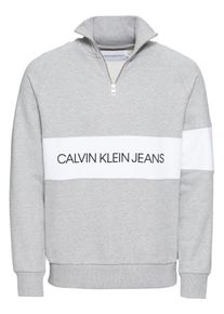 Calvin Klein Jeans, Herren Sweatshirt 'INSTITUTIONAL LOGO HALF ZIP', Grau / Weiß