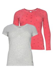 Kangaroos, Damen Langarmshirt (Set, 2 tlg., mit T-Shirt), Grau / Pink
