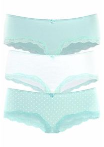 Lascana, Damen Pantys (3 Stck.), Mint / Wei&szlig;