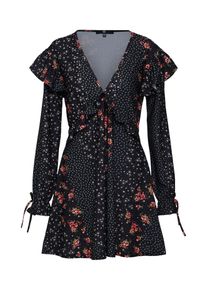 Missguided, Damen Kleid 'Ditsy Floral Frill', Schwarz / Naturweiß