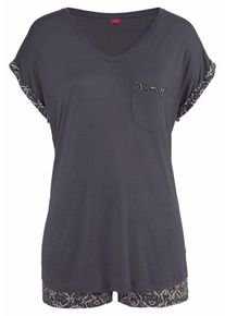 s.Oliver RED LABEL, Damen Bodywear Shorty mit gemusterten Shorts, Basaltgrau