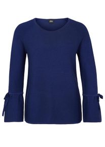 s.Oliver BLACK LABEL, Damen Struktur-Pullover mit Volantärmeln, Blau