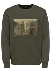 Calvin Klein Jeans, Herren Sweatshirt 'OUTLINED MONOGRAM REG CREW NECK', Oliv