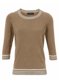 Heine, Damen Rundhalspullover 3/4-Arm, Camel / Wei&szlig;
