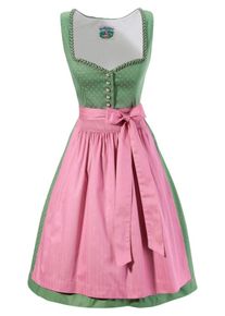 Turi Landhaus, Damen Dirndl midi mit herzf&ouml;rmigem Ausschnitt, Gr&uuml;n / Rosa