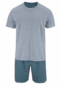 Schiesser, Herren Pyjama kurz Shorty, Taubenblau / Grau