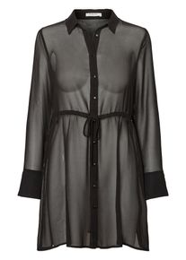 Pieces, Damen Langes Chiffonhemd, Schwarz