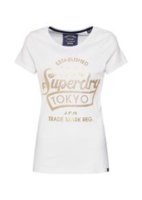 Superdry, Damen T-Shirt 'TOKYO SPORTS FOIL ENTRY TEE', Gold / Wei&szlig;