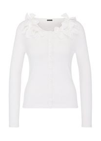 Apart, Damen Strickjacke im Ausschnitt mit Chiffon Schleifen verziert, Weiß