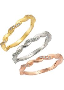 Firetti, Damen Ring-Set mit Zirkonia (3tlg.), Gold / Rosegold / Silber
