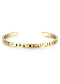 Nahla Jewels, Damen Armband Bangle mit YOU ARE BEAUTIFUL-Gravur, Gold