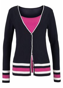 Cheer, Damen 2-in-1-Strickjacke, Navy / Pink / Wei&szlig;