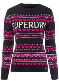 Superdry, Damen Norwegerpullover 'CLEVELAND FAIRISLE', Nachtblau / Neonpink / Naturwei&szlig;