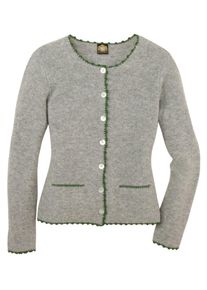 Hammerschmid, Damen Trachtenstrickjacke mit dekorativem R&uuml;ckeneinsatz, Grau / Tanne