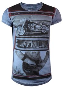 Trueprodigy, Herren T-Shirt, Taubenblau / Pastellrot / Schwarz