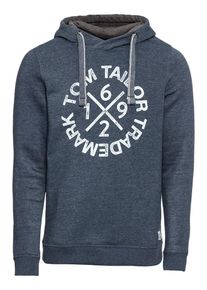Tom Tailor, Herren Sweatshirt 'print hoodie', Taubenblau / Wei&szlig;