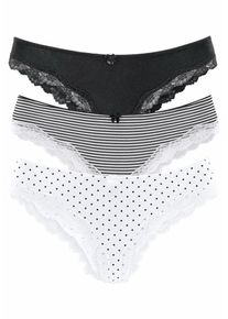 Lascana, Damen Brasilslips (3 Stck.), Schwarz / Wei&szlig;