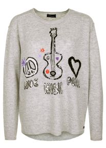 grace, Damen Feinstrickpullover 'LOVE MUSIC', Grau / Helllila / Schwarz