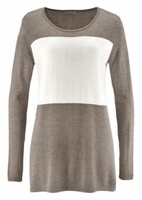 Boysen's BOYSEN'S, Damen Longpullover 'Colour-Blocking', Dunkelbeige / Offwhite