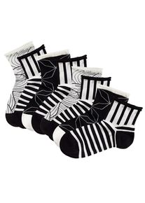 Tom Tailor, Damen Kurzsocken (4 Paar), Schwarz / Wei&szlig;