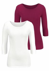 Lascana, Damen Shirt, Weinrot / Weiß