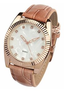 Heine, Damen Armbanduhr in Perlmuttoptik, Orange