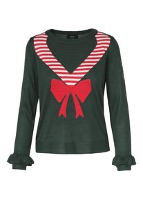 Only, Damen Pullover, Dunkelgrün / Rot / Weiß