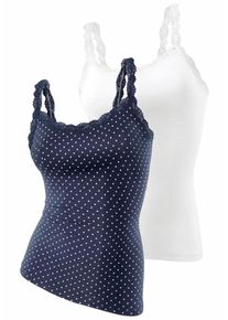 Lascana, Damen Spaghettitops (2 St&uuml;ck) mit Spitzentr&auml;gern, Blau / Wei&szlig;