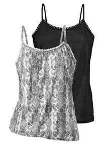 Beach Time, Damen Spaghettitops, Schwarz / Wei&szlig;