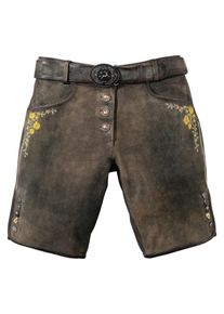 Country Line, Damen Trachtenlederhose kurz im Used Look, Braun / Senf