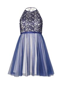 Apart, Damen Cocktailkleid mit floraler Bestickung und Ziersteinchen, Nude / Nachtblau