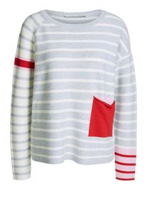 Oui, Damen Pullover, Grau / Pastellpink / Rot / Weiß