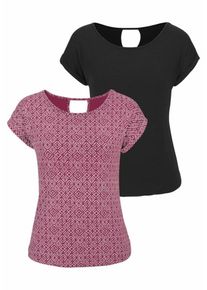 Lascana, Damen T-Shirt, Eosin / Schwarz