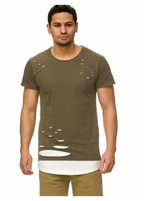 INDICODE JEANS, Herren Shirt 'Lund', Khaki / Weiß