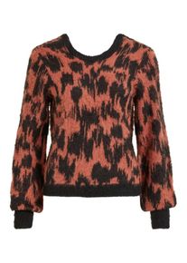 Vila, Damen Pullover 'VIBAINI KNIT JACQUARD L/S TOP', Rostrot / Schwarz