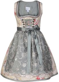 Marjo, Damen Dirndl kurz mit doppellagiger Schürze, Creme / Mischfarben