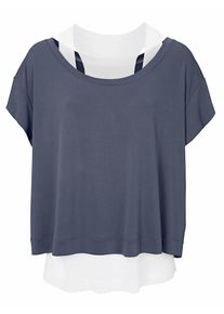 Heine, Damen Shirt, Taubenblau / Weiß