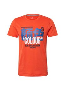 Tom Tailor Denim, Herren T-Shirt, Blau / Neonorange / Schwarz / Wei&szlig;